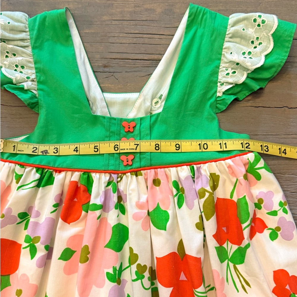 Rosa Flamengo Girl’s Floral Dress W/Eyelet Sleeves/Hem Handmade NWT - Picture 9 of 10